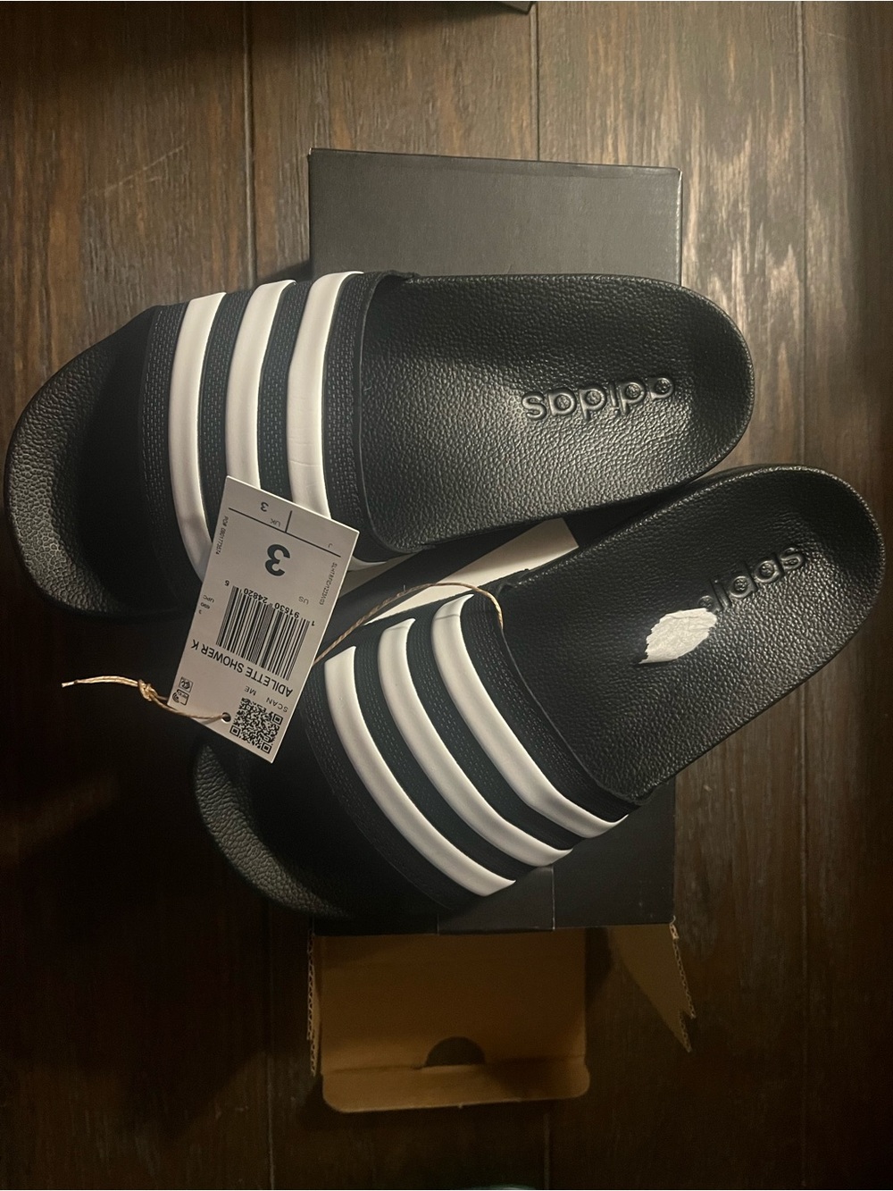 adidas Black & White Slide Sandals - Three-Stripe Slip-Ons